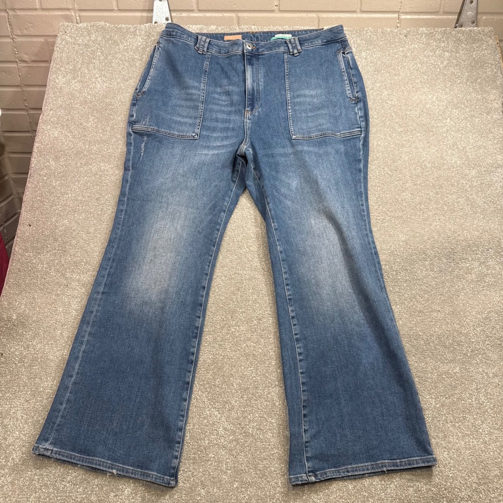Pilcro Anthropologie Plus Icon High Rise Wide Leg Patch Pocket Jeans NWOT 22W